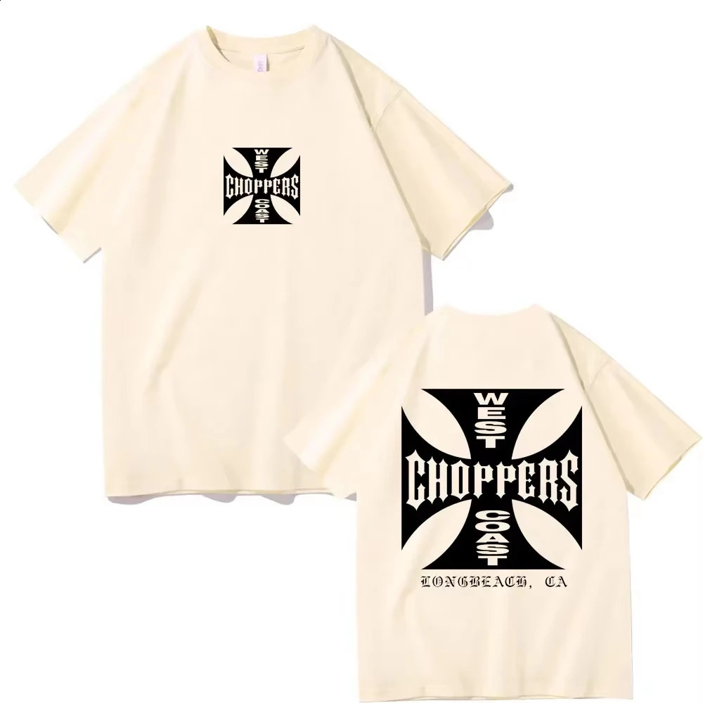 West chopper cross frame printed Tshirt mens hiphop streetwear oversized wool short sleeved shirt 250408