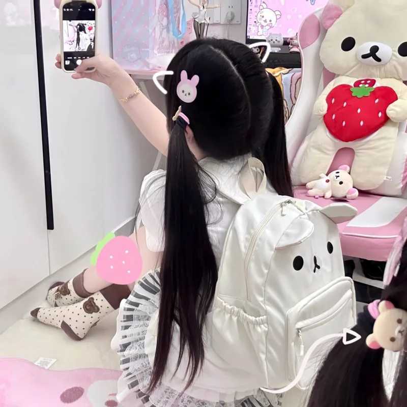 Cute Rilakkuma Backpack Anime Cartoon Embroidery Backpack Stylish Large-Capacity Student School Bag Nylon Multifunctional BagsW251113