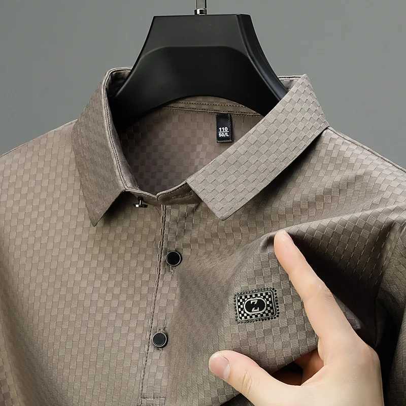 Smart Casual Summer New Mens Turn down Collar Button Plaid Ice Silk Simplicity Loose Short Sleeve Polo Shirt Top W250414