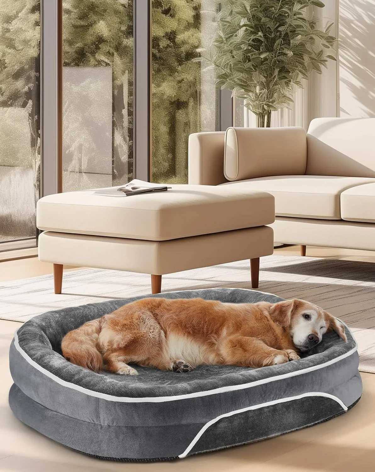 Orthopedic dog bed sofa suitable for large pets with egg foam support thickened cushion on four sides soft tear resistant fabric X250412