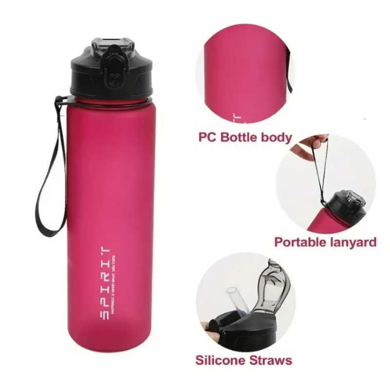 Large Capacity Grinkwell Frosted Sports Water Bottle-LeakproofBPA-Free PC with Silicone Straw Carrying Rope C251114