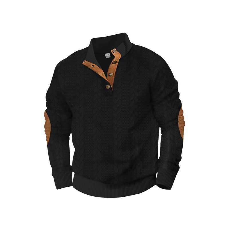 2025 New Jacquard Buckle Henley Autumn/Winter Long Sleeve Patchwork Embroidered Color Contrasting Hoodie