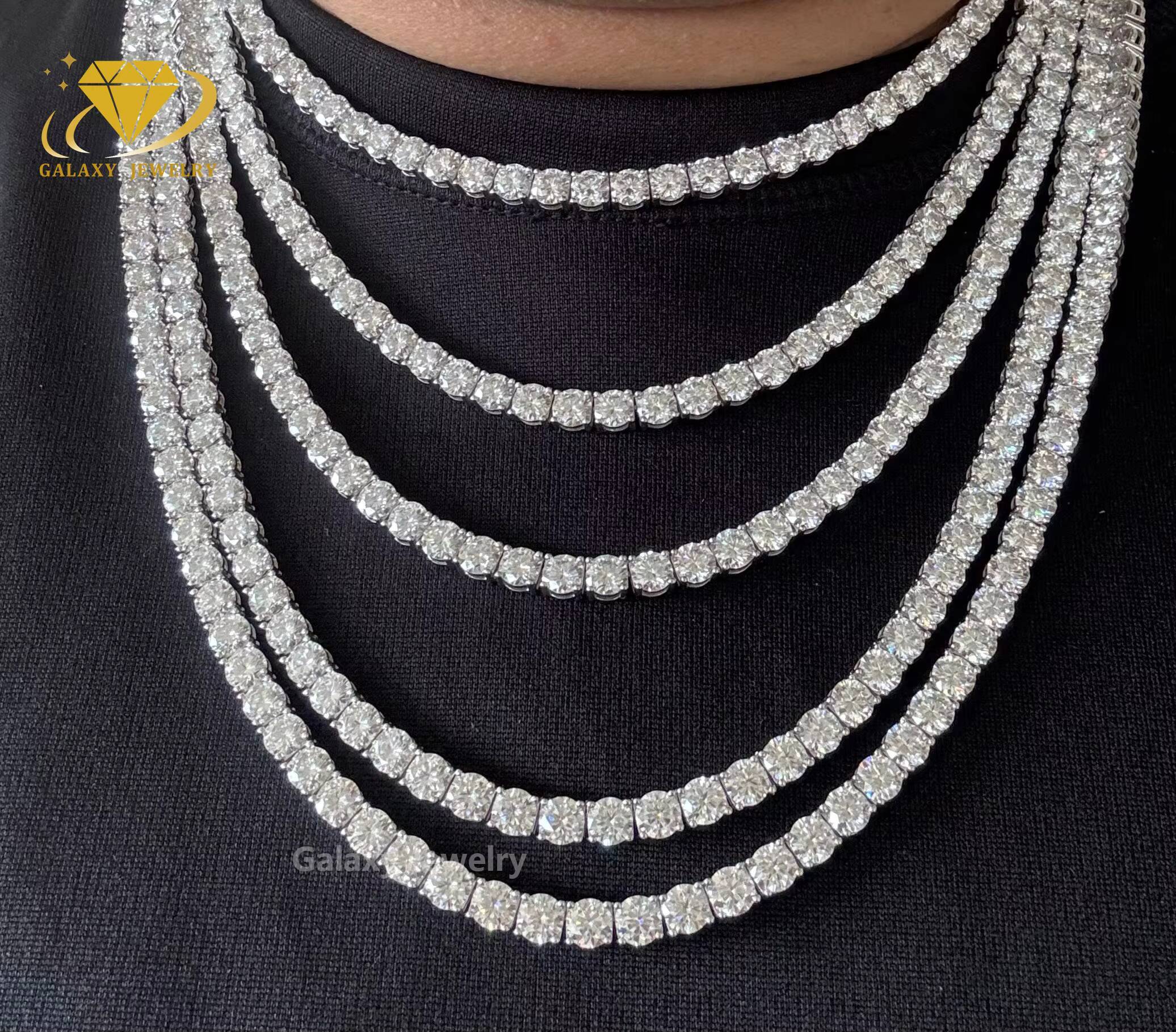 Pass Diamond Tester Wholesale Hip Hop 2mm-6mm Iced Out Bracelet VVS Moissanite Diamond 925 Sterling Silver Tennis Chain Necklace