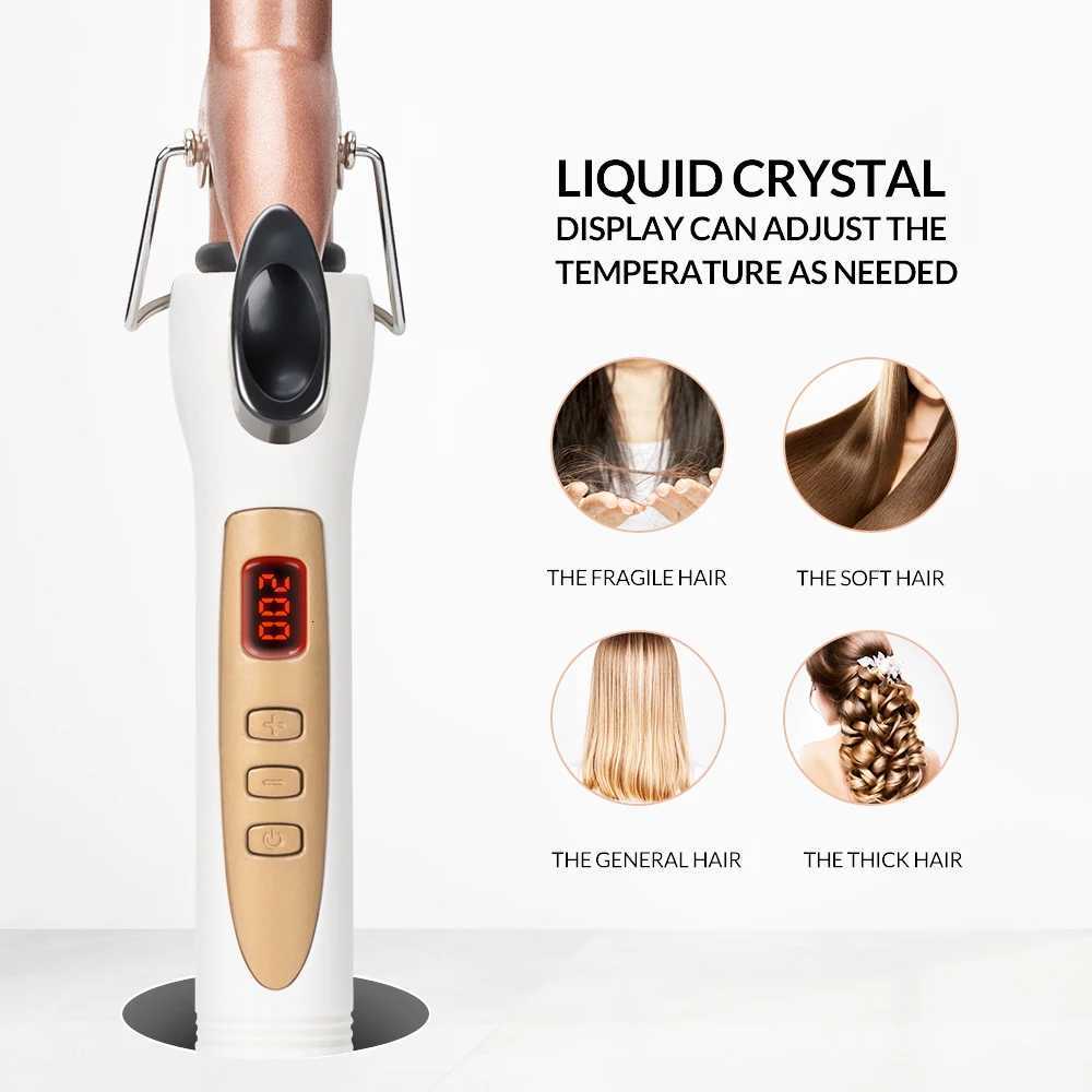 LCD Curlers Electric Single Tube Ceramic Glaze Pear Flower Cone Professional Roller Adjustment Temperature Hair Curl Irons ToolsT251114