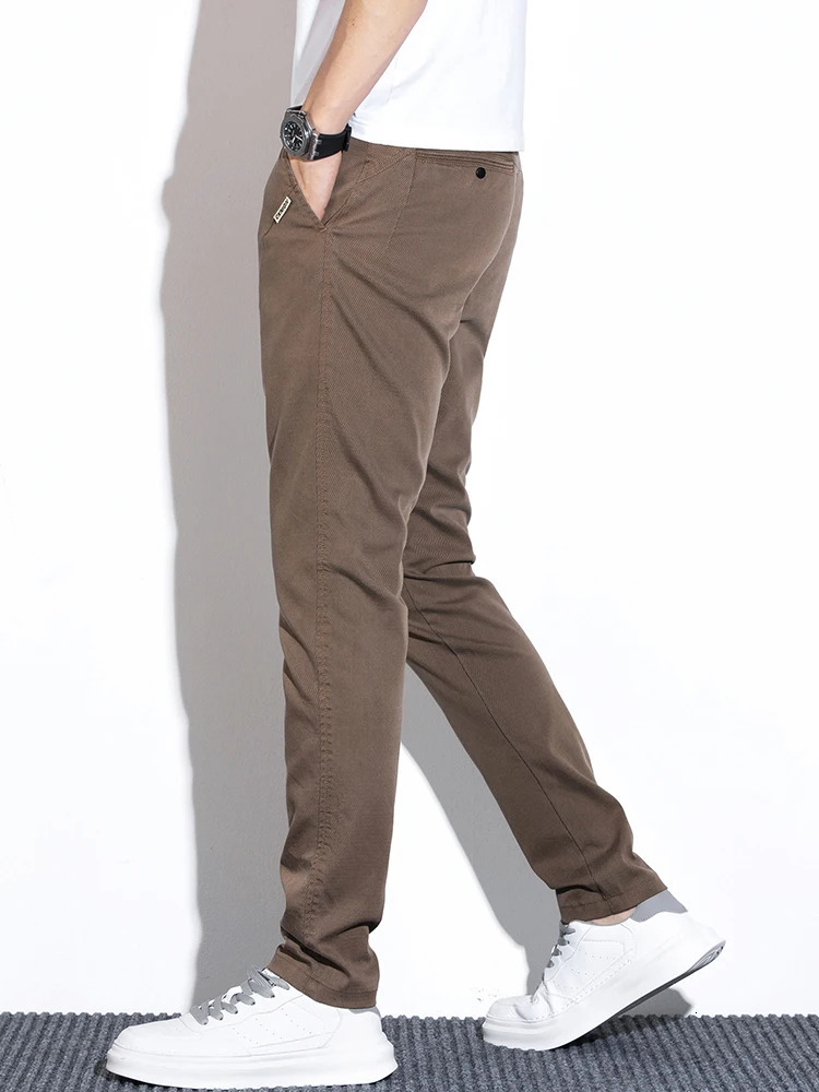 Ultra thin mens pants spring summer straight casual Lyocell fabric fashionable ultrathin elastic Korean Trouser solid color 2025 item 250414Z