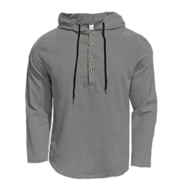 2025 new linen shirt hooded T-shirt sweatshirt, spring and autumn men's long sleeved casual daily clothing
