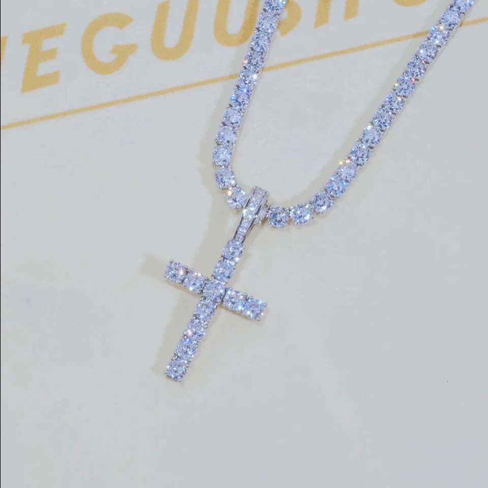 ESKEEM Hip Hop Jewelry 925 Sterling Sliver with CZ Diamond Cross Pendant Personalized Trendy 5A Cubic Zirconia Cross Necklace
