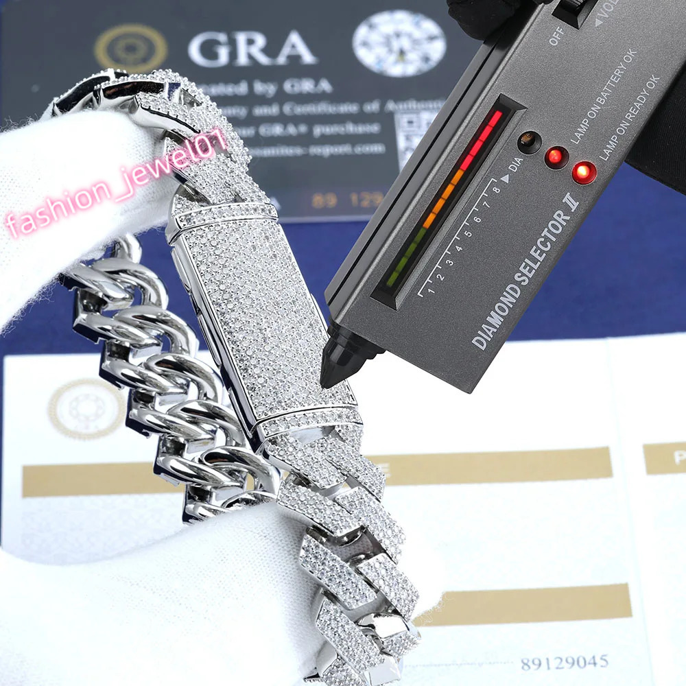 Hip Hop Jewelry 16mm 3 Rows VVS Diamonds 100% 925 Silver Cuban Necklace Pass Diamond Tester Moissanite Cuban Link Jewelry