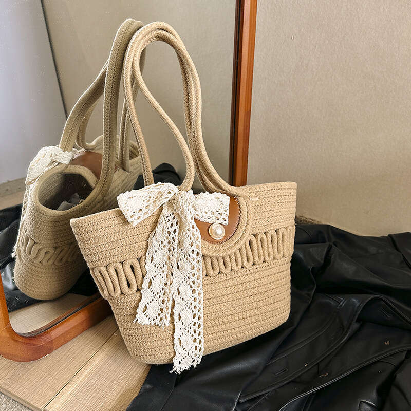 Handmade Beach Bag This Year's Popular Minimalist Silk Scarf Travel Summer New Woven Vegetable Basket Trend Hand-Held Single Shoulder Underarm Wo