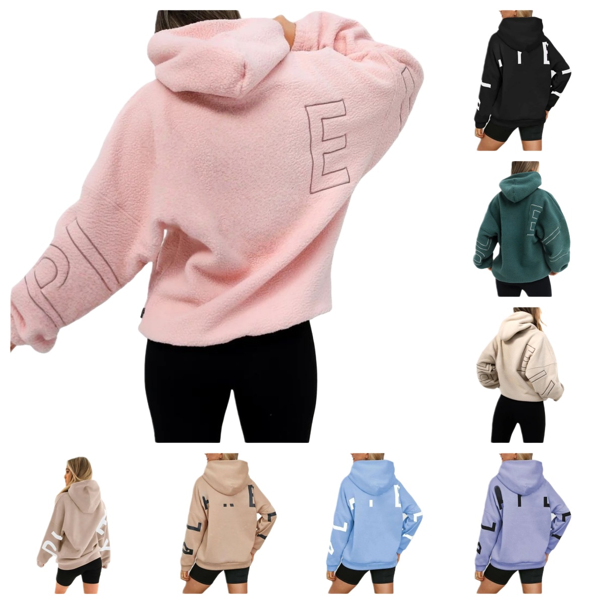 Women's Designer Polar Fleece Hoodie Elegant Soft Granular Velvet Embroidery Pullover Baggy Versatile Letter Printed Chic Sweatshirt Autumn Winter