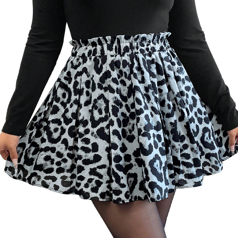 Womens 2025 sexy spicy girl black and white leopard print skirt versatile high waisted A-line skirt short skirt