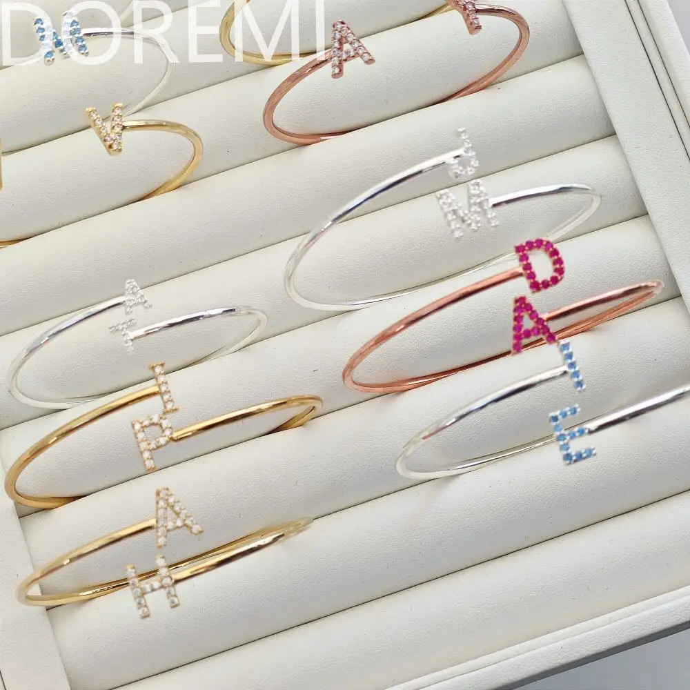 DOREMI Women Coloful Zircon Initial Letter Spiral Staggered Bangle Custom Letters Charm Heart Star Moon Symbol Gift Bracelet 250408