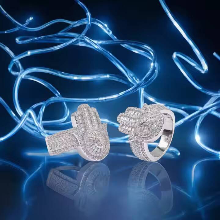 Hip Hop New Arrivals 925 Sterling Silver VVS Mossanite Ring Diamond Men Moissanite Hamsa Ring Iced Out Rings