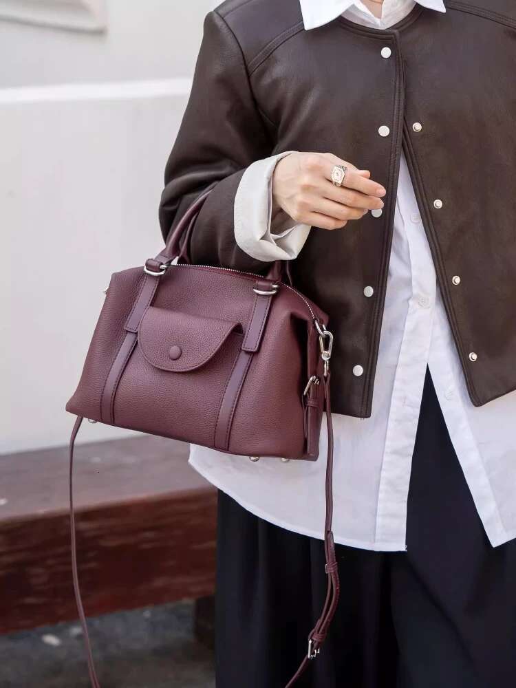 Designer bag handbag women's new single shoulder crossbody fake pocket wine red coffee color real cowhide daily casual