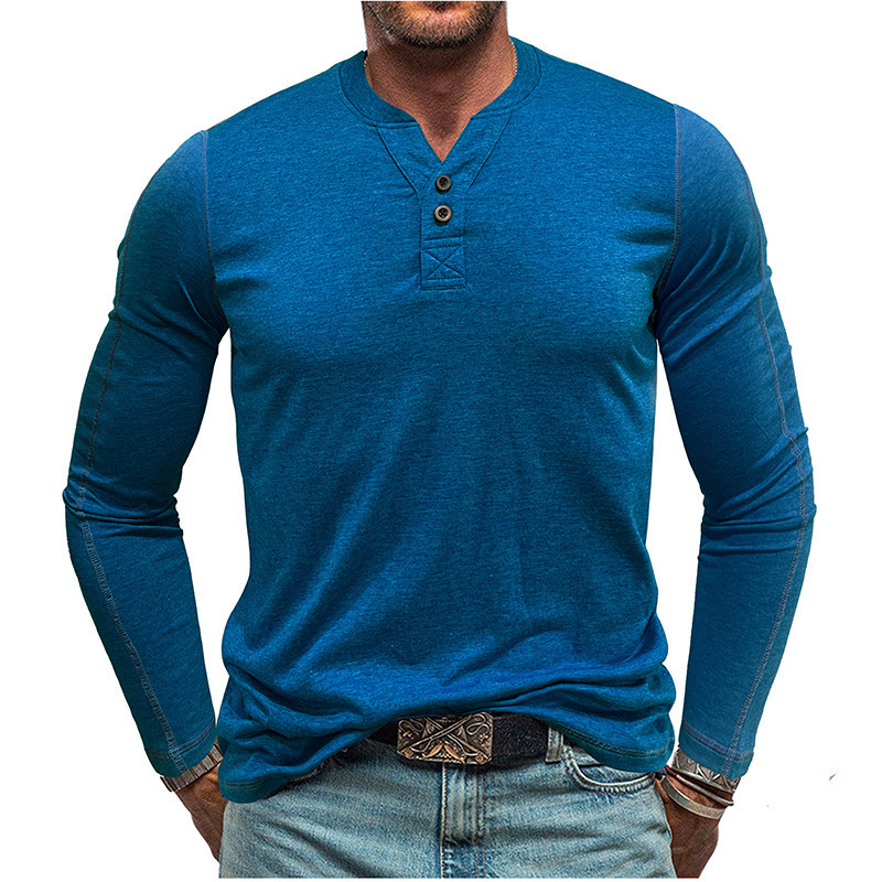 2025 mens American long sleeved mens T-shirt mens Henry collar base shirt autumn and winter elastic cotton