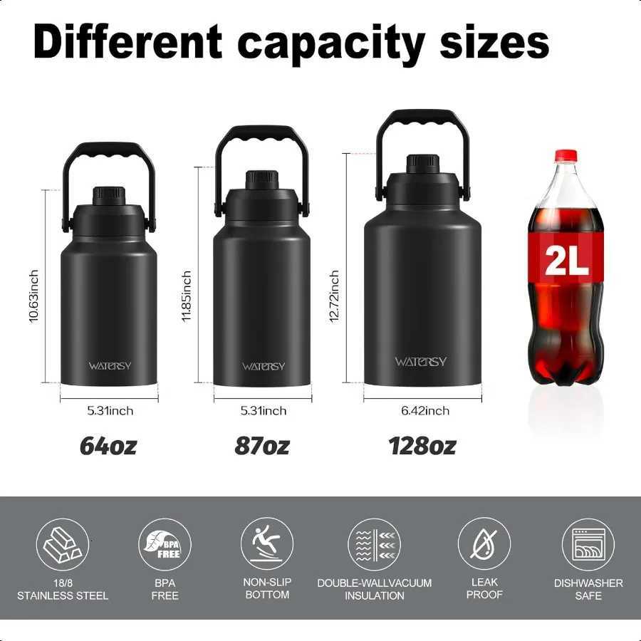 Gallon Water Bottle Insulated Cold for 48 Hrs BPA FreeLeak Proof 128oz Stainl Steel Water Jug Big thermo Large Water Bottle C251114