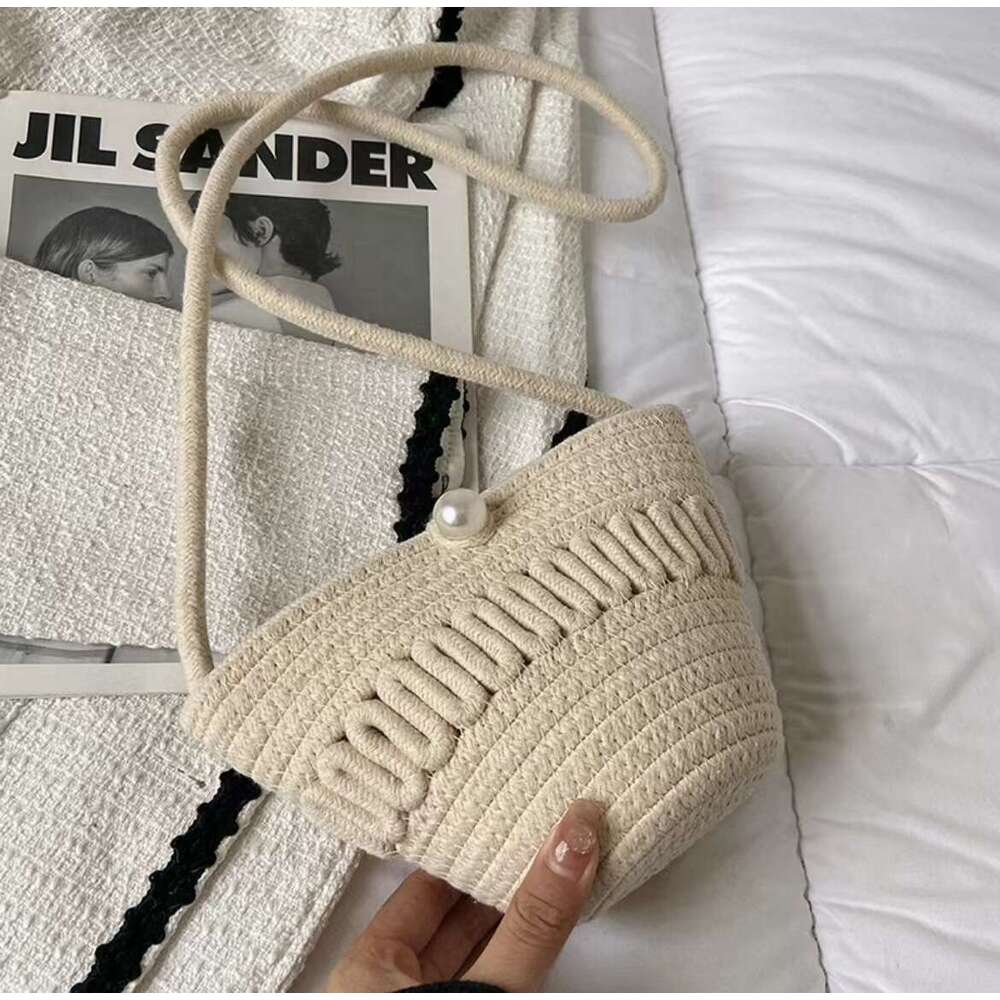 Handmade Beach Bag Pearl Cotton Thread Women's 2025 New Pearl Grass Woven Beach Vacation Shoulder Bag, Crossbody Small Bag Kq2