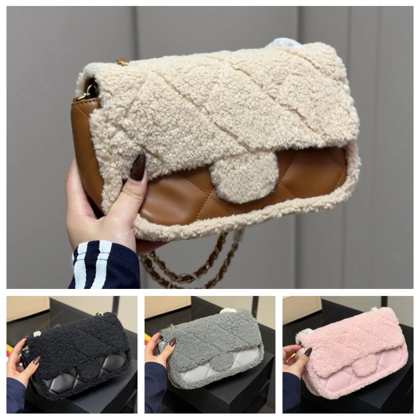Winter Women Fuzzy Teddy bag Designer flap bag CF Chain bag Shoulder bags Trendy Teddy Crossbody Handbags Designer fuzzy purse sac de luxe Lambwool purse