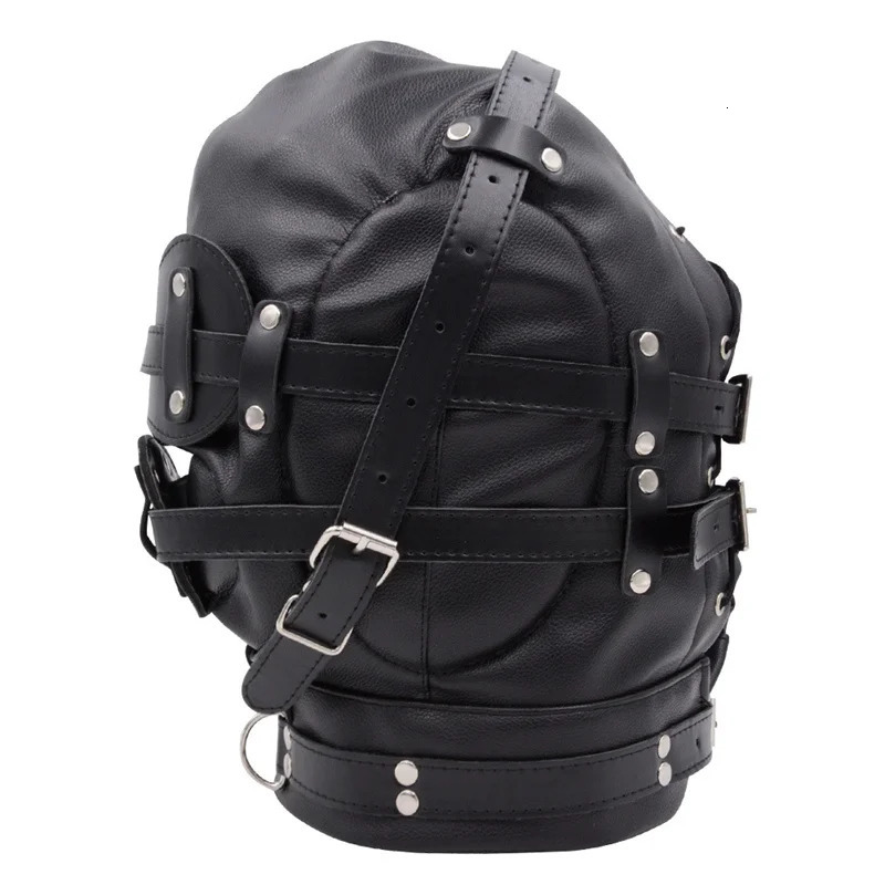 Black Sexy PU Leather Bondage Hood Metal Buckle Punk Eye Masks for Adults Fetish Cosplay Costumes Party Games Full Covered Masks 250410