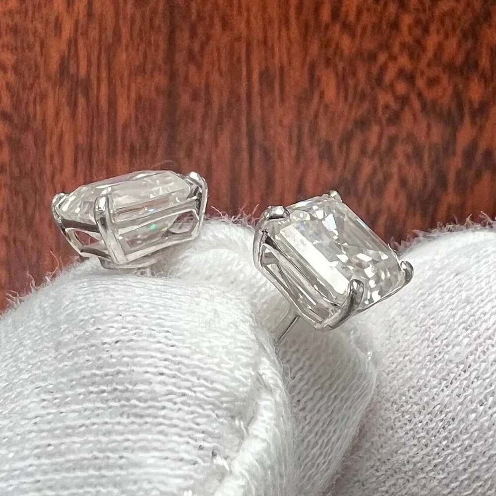 4cttw Asscher Cut Moissanite Stud Earrings with Certificates S925 Silver Plated 18k Gold 7mm Lab Diamond Ear Studs for Women
