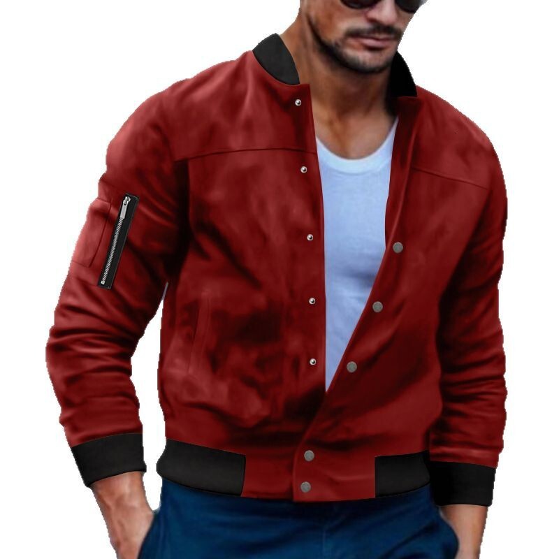2025 men's autumn and winter suede stand collar single breasted cardigan casual jacket for men