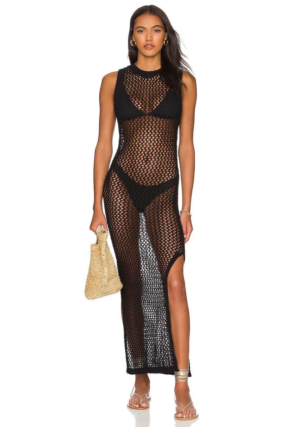 Designer womens dresses maxi dress summer sexy beach swimsuit cover up sleeveless hollow knitting