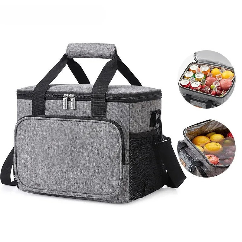 1pc Grey Oxford Cloth Lunch Bag With High Capacity Handheld Shoulder Straps Portable Large Capacity Waterproof Leakproof 250407