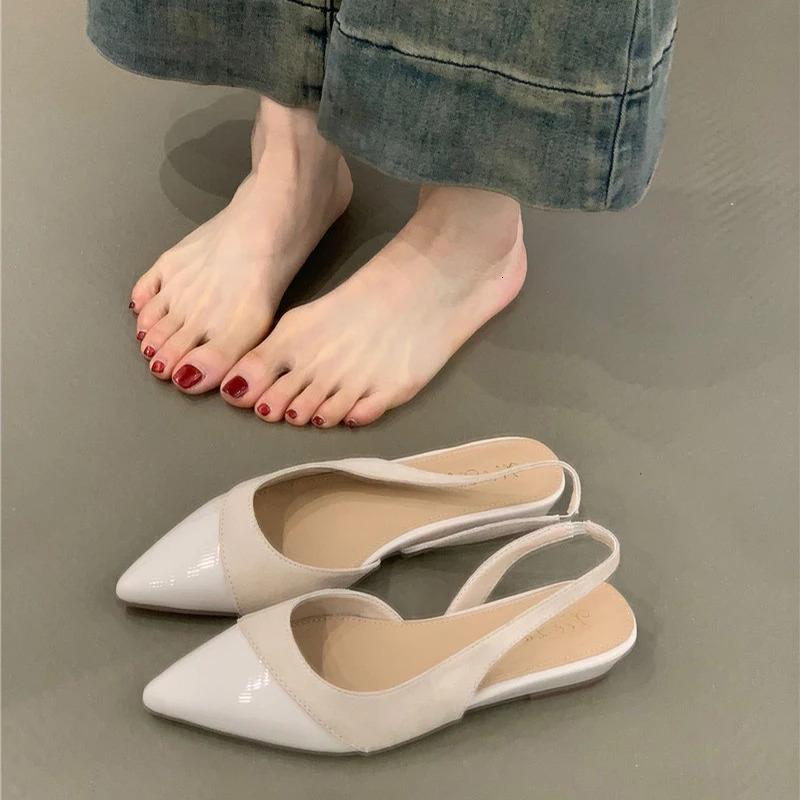 Summer Pointed Toe Womens Apartment Sandals Fashion Shallow Slip Single Back Mule Party Womens Clothing 250411