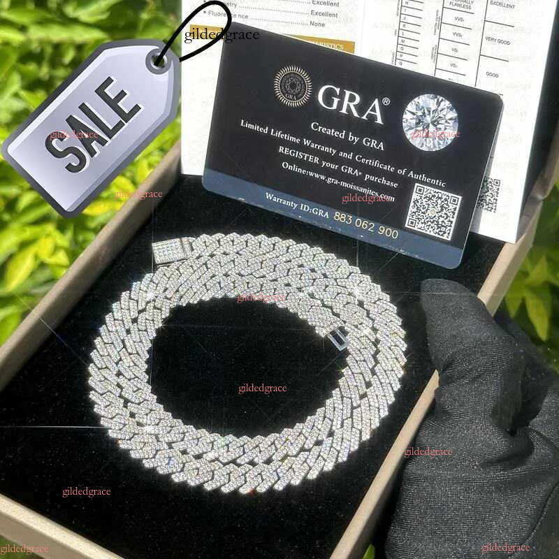 Miami Moissanite Cuban k Pass Di Tester 12Mm Wide Micro Paved 2 Row Dia Iced Out Chain Necklace Rapper Hip Hop Gold Jewelry Chains For Men Women Gift