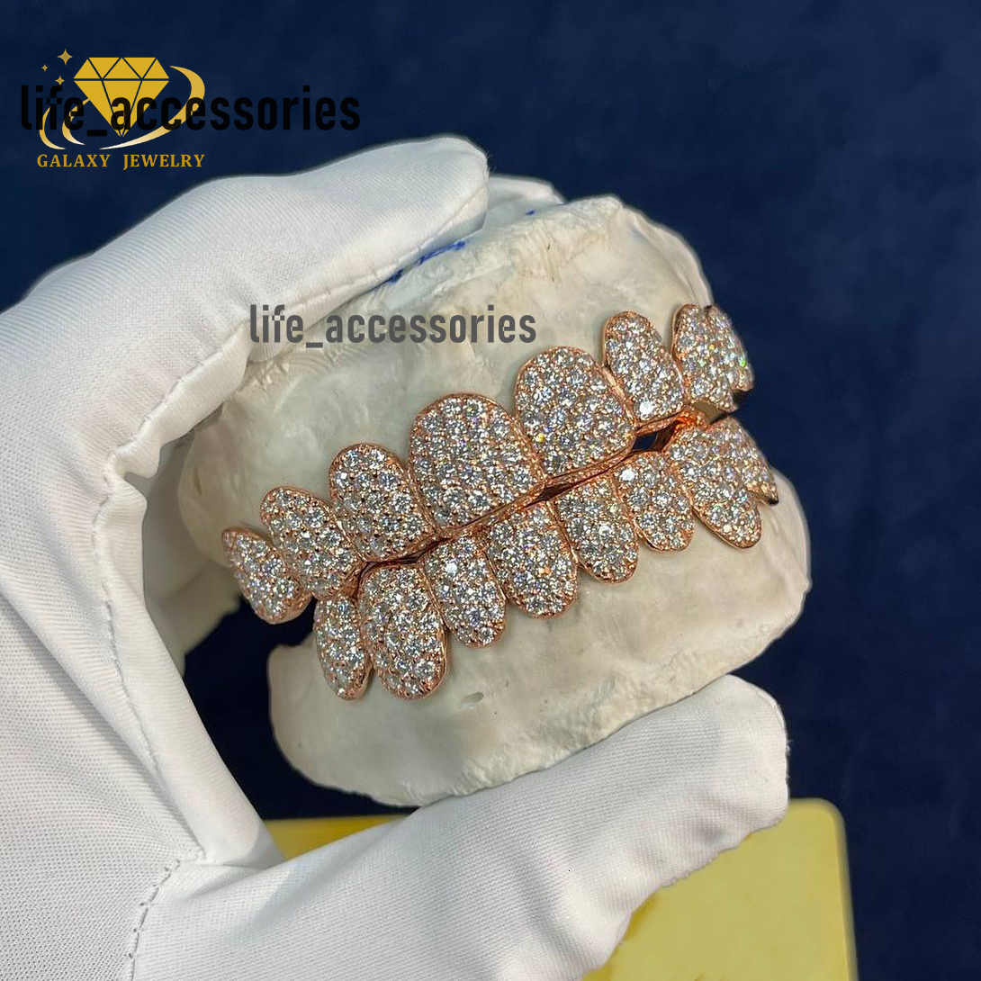 Hip Hop Jewelry Diamond Grillz 925 Sterling Silver Rose Gold Grillz Iced Out Custom Bust Down Moissanite Grillz for Teeth