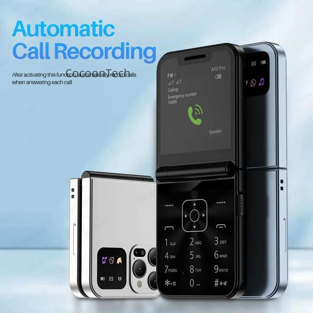 Cell Phones Servo A50 Pro flip dual SIM card GSM electric torch automatic call recording 2.4-inch screen foldable phone C-type H240