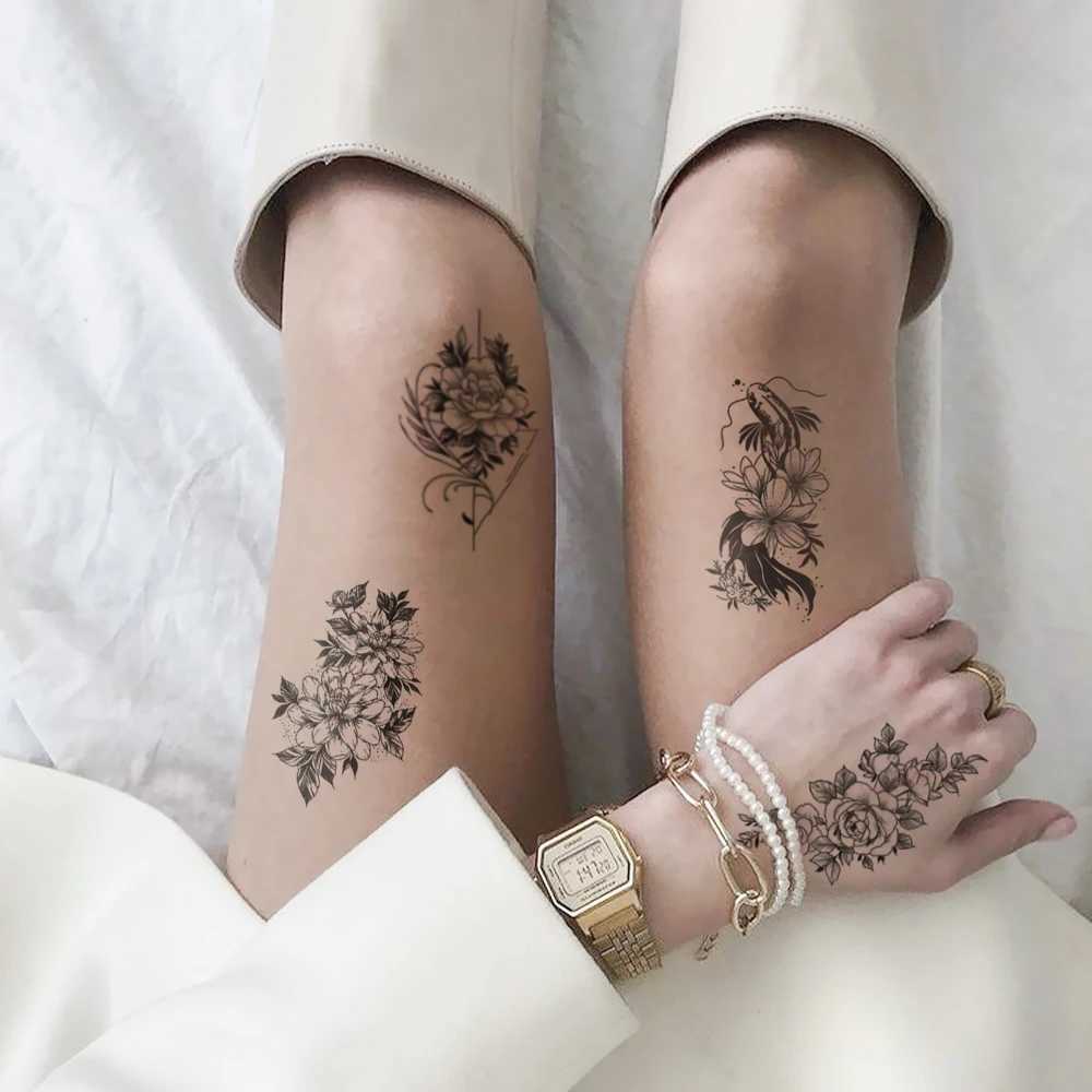 30 waterproof temporary tattoo stickers black roses butterfly feathers rainbow body art arms fake tattoos for womenXJ25414