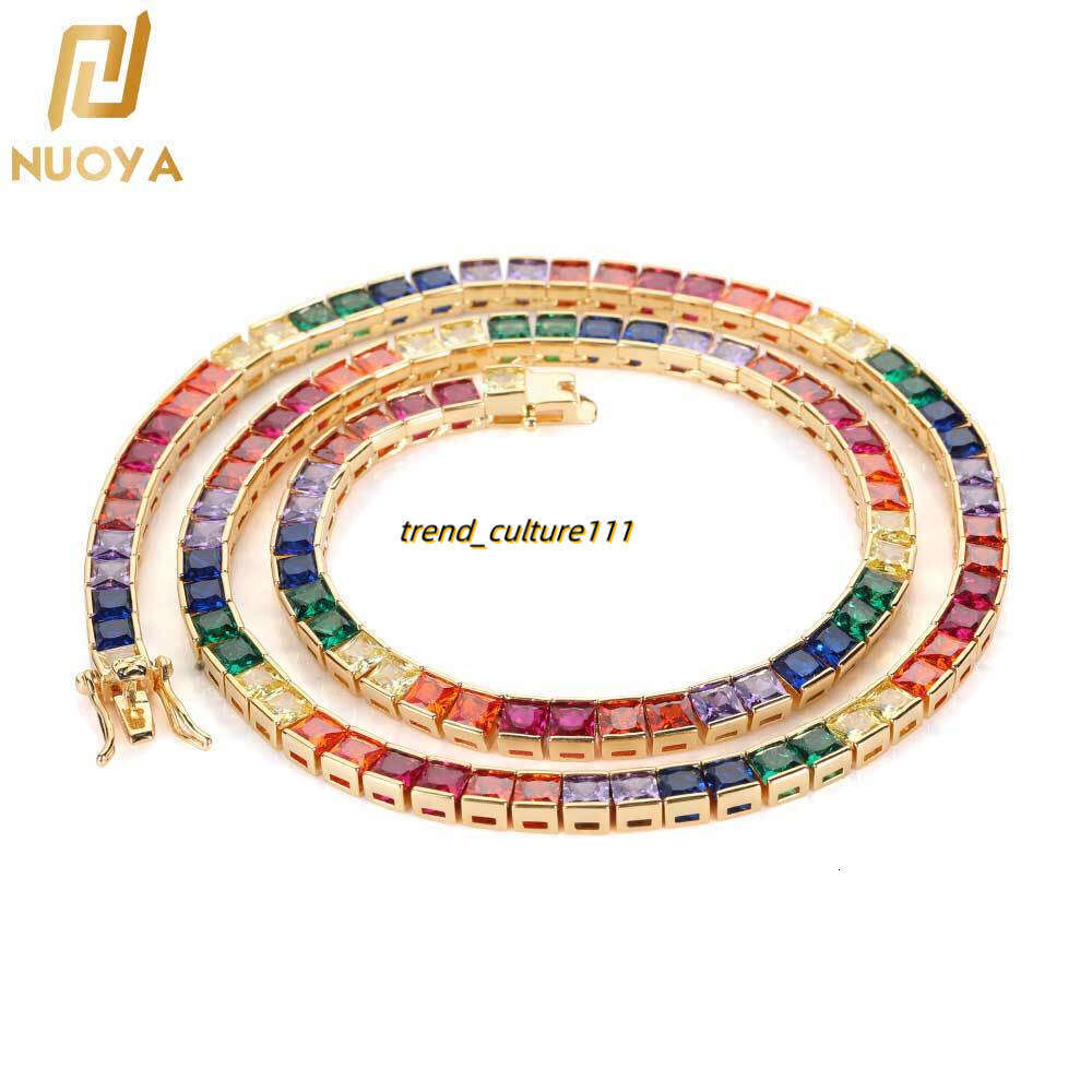 Hip hop personalized tennis chain necklace, copper inlaid with colorful T-shaped Moissanite, trendy necklace accessory