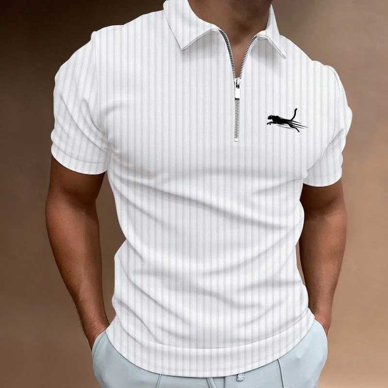 Summer mens collar striped polo shirt zipper short sleeved fashionable lightweight luxurious and trendy S-3XL W250414