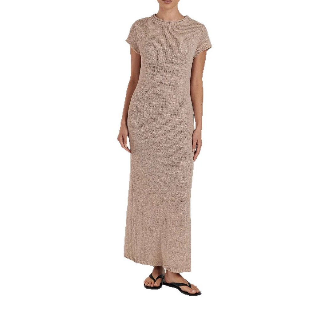K4111Temperamental Solid Tone Knitted Short Sleeve A-Line Skirt - Perfect Fit for Any Outfit