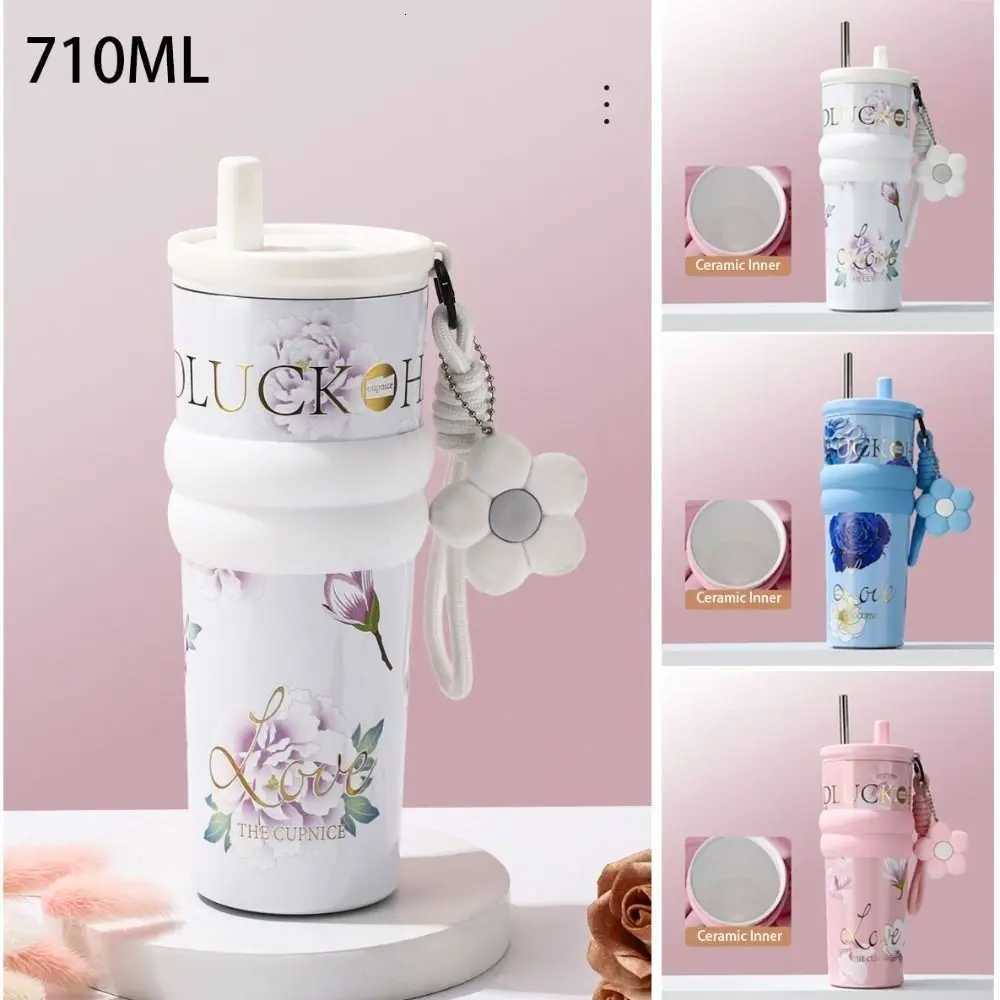 710ML Vacuum Cup Stainless Steel Insulation Or Cooling Thermal Water Bottle High-Capacity With Lifting Rope Insulated Cup C251114