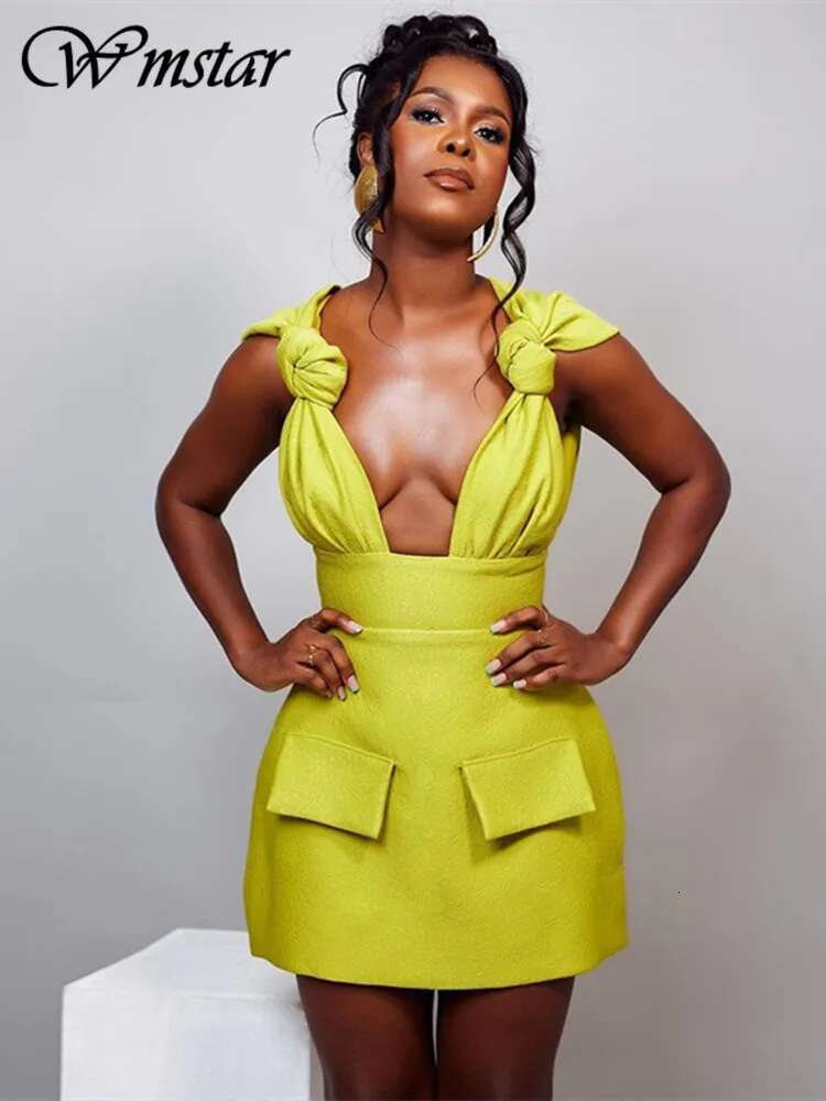 Wmstar For Sexy V Neck Elegant Solid Sleeveless New Summer Fashion Mini Dresses Women Wholesale Dropshipping 2024