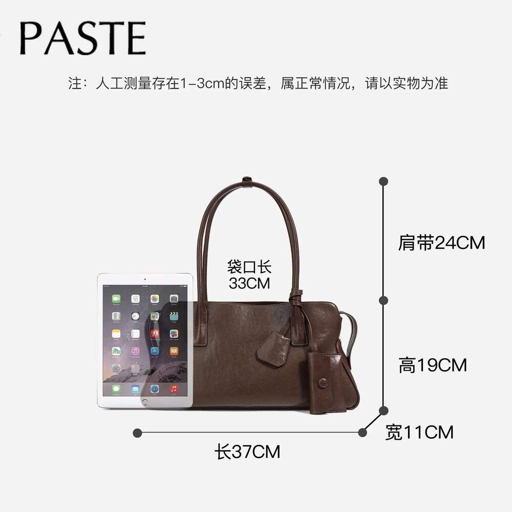 Retro Design Women Top-Handle Handbag With Wallet Vegetable Tanned Cow Leather Long Strap Female Armpit Shoulder Bag