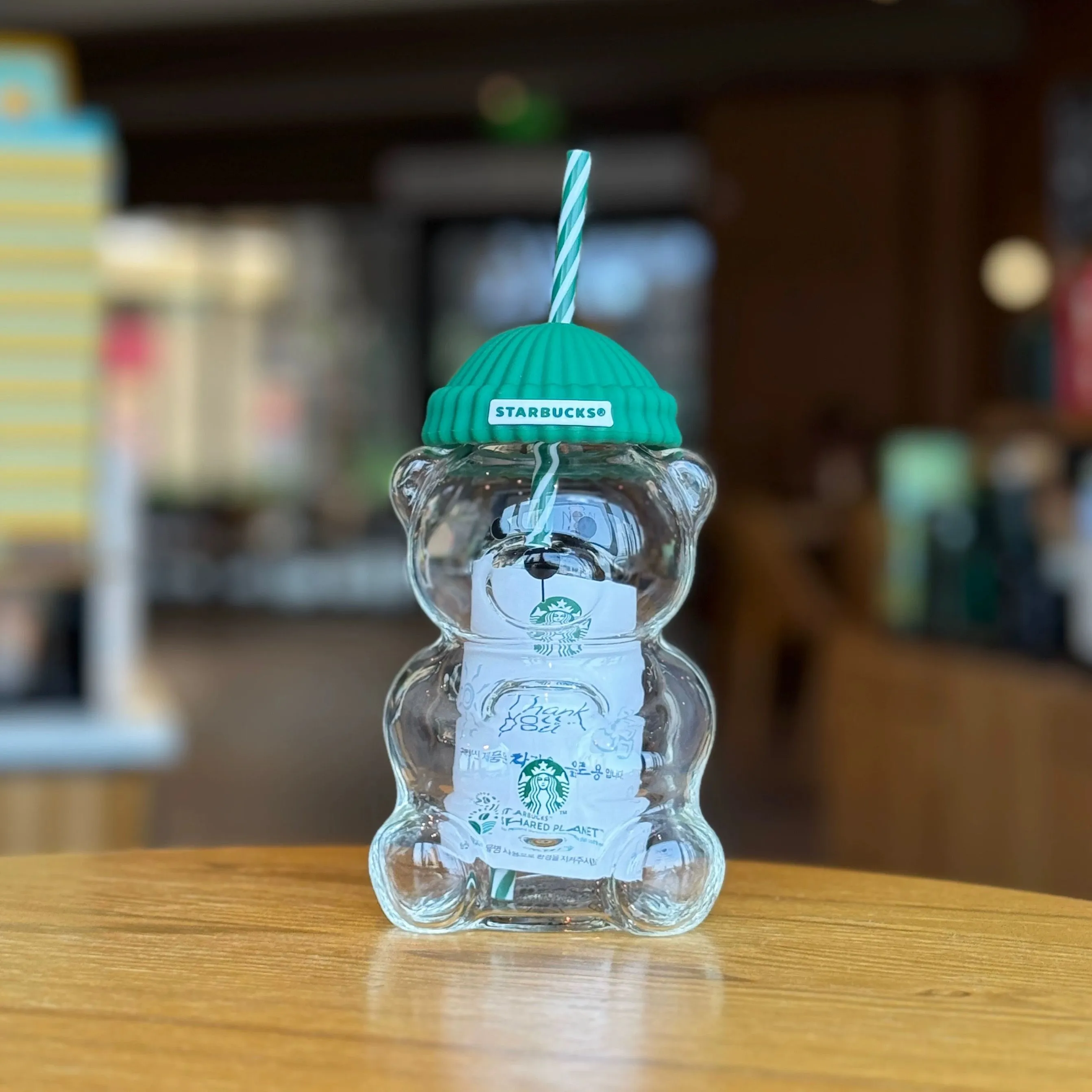 Star bucks Glass Bearista Bear Cup With Straw Cute Transparent Tumbler With Hat For Iced Coffee Cold Drink Gift