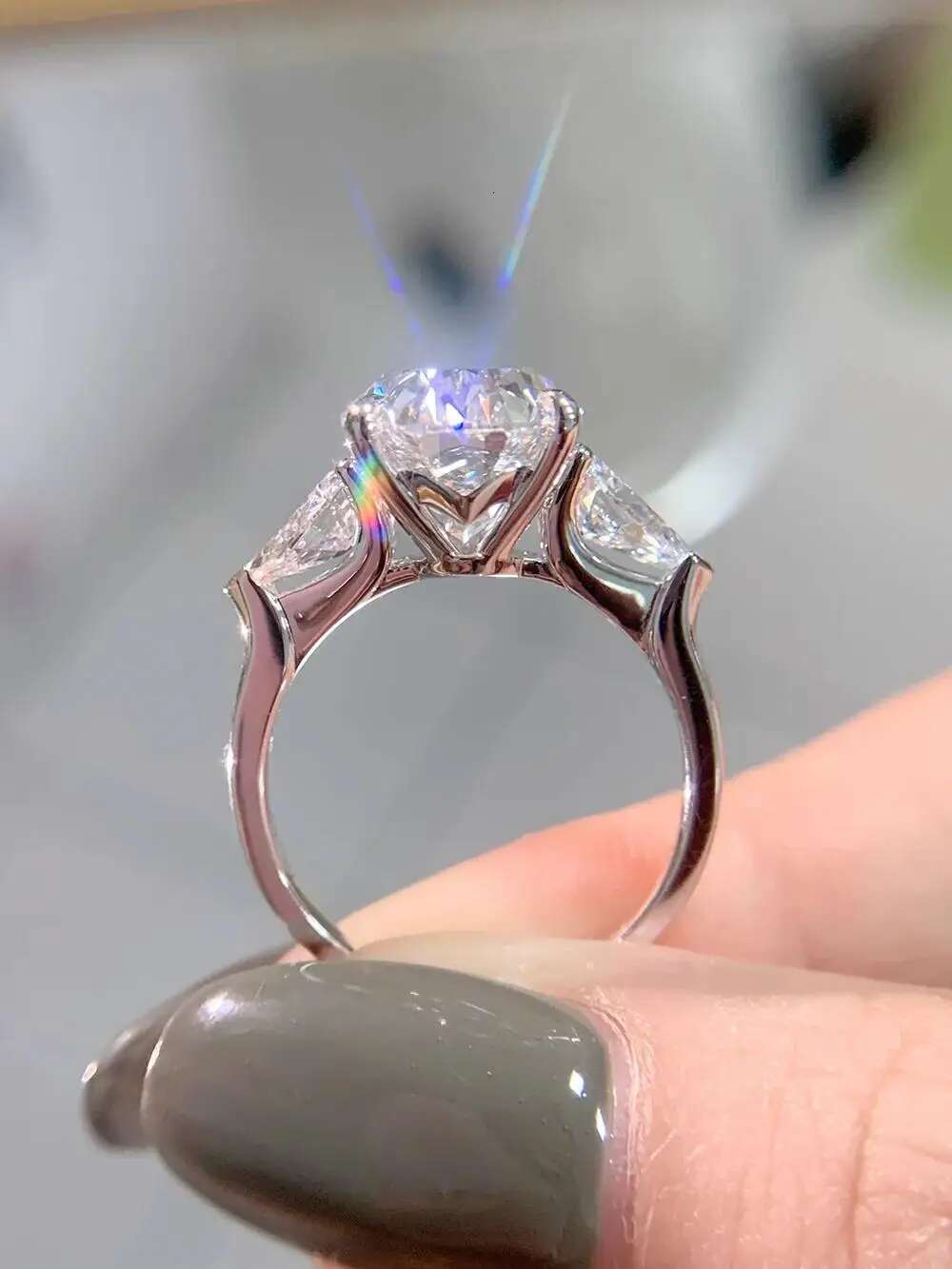 Real Solid 18K White Gold Ring Women Engagement Anniversary Wedding Ring Oval Moissanite Diamond Ring Pear Water Drop