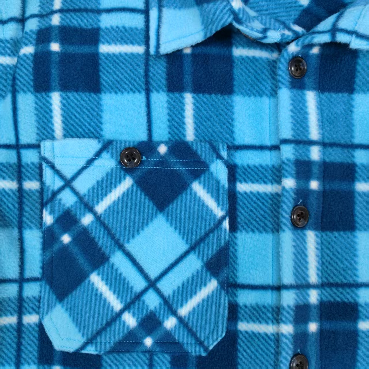 Men's Blue Plaid Flannel Loose Casual Shirt with Button cuffs Curved hem for Daily Casual Streetwear