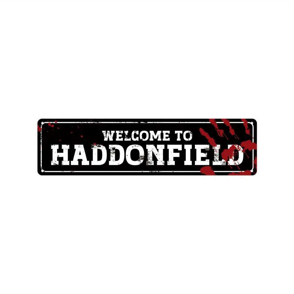 Horror Movie Welcome to Haddonfield Metal Sign - Vintage Tin Wall Decor with Red Splatter Art for Man Cave Bedroom Bar GarageM251114