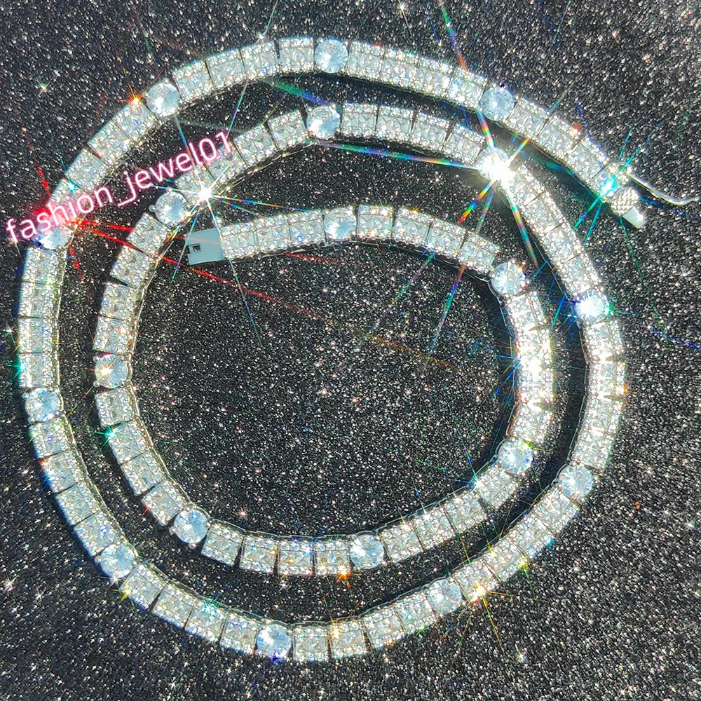 6mm Women Inlay Zircon Tennis Link Bracelet Bling Iced Out Hip Hop Square and Circle Type Tennis Chain Copper Bracelet