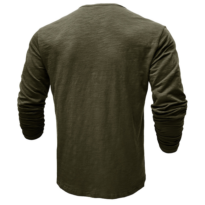 Mens bamboo cotton long sleeved T-shirt for mens 2024 autumn and winter mens Henry shirt pure cotton mens T-shirt