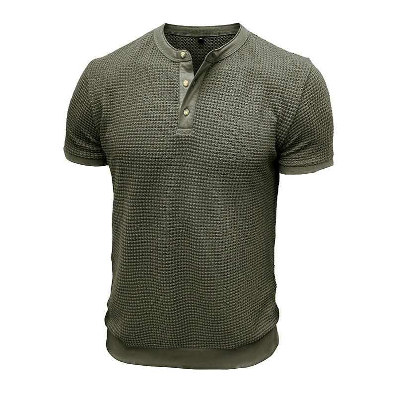 Mens new short sleeved textured knitted Henley style T-shirt pullover