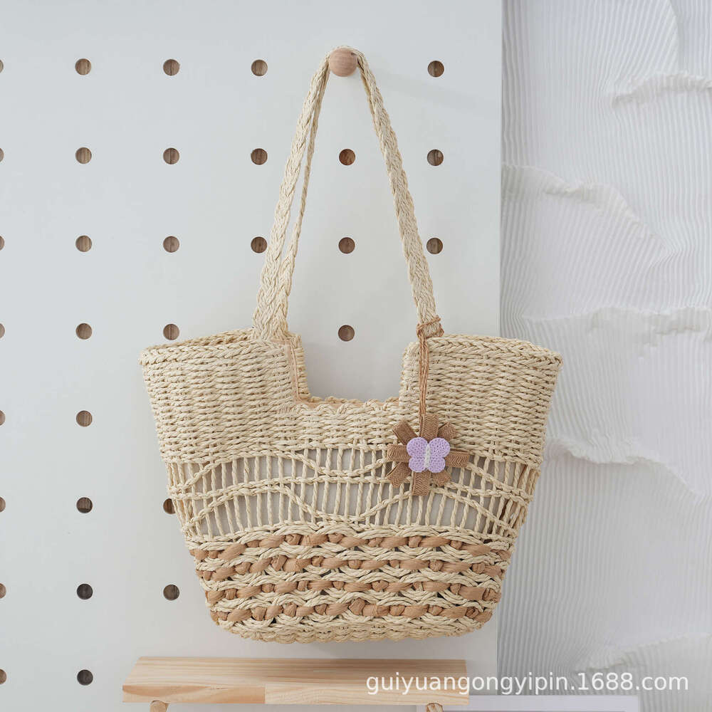 Handmade Beach Bag Handmade Straw Woven Shoulder Versatile Large Capacity Tote With Inner Lining Hollow Ripple Summer Beach Bag For Women Kq2