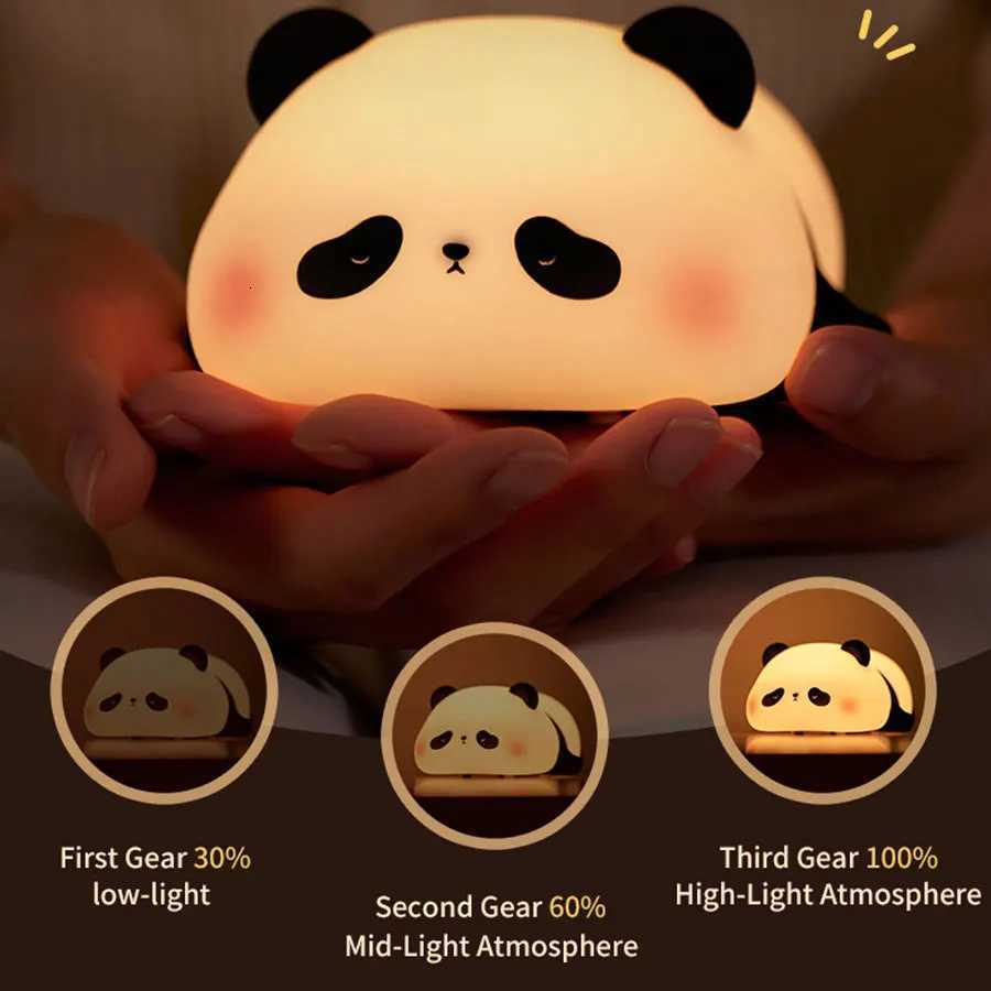 USB Rechargeable LED Night Light Cute Cartoon Panda Silicone Lamp Timing Function Desk Bedside Decor Children Nightlight Gift M251114