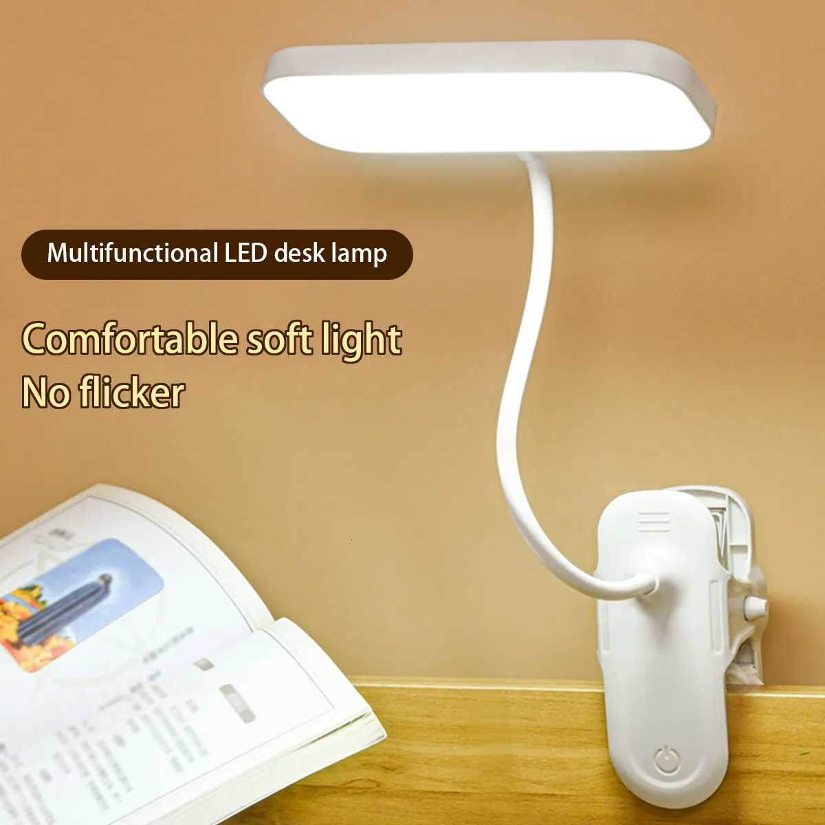 LED Portable Clip Table Lamp USB Rechargeable Clip Desk Lamp Bed Reading Night Light Touch 3 Dimming Modes Eye Protection Light M251114