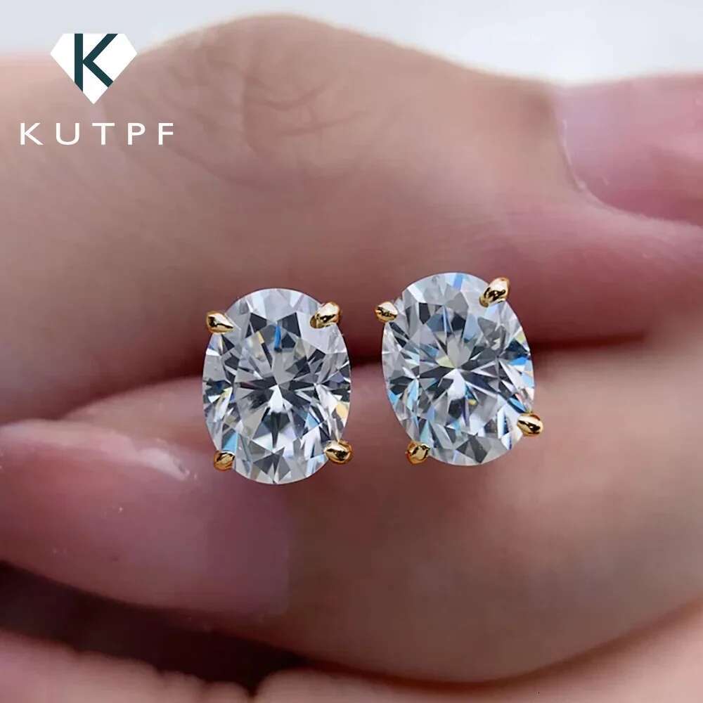 3carat Oval Cut Moissanite Solitaire Diamond Stud Earrings for Women Men 925 Sterling Silver Plated 18k Yellow Gold Ear Studs