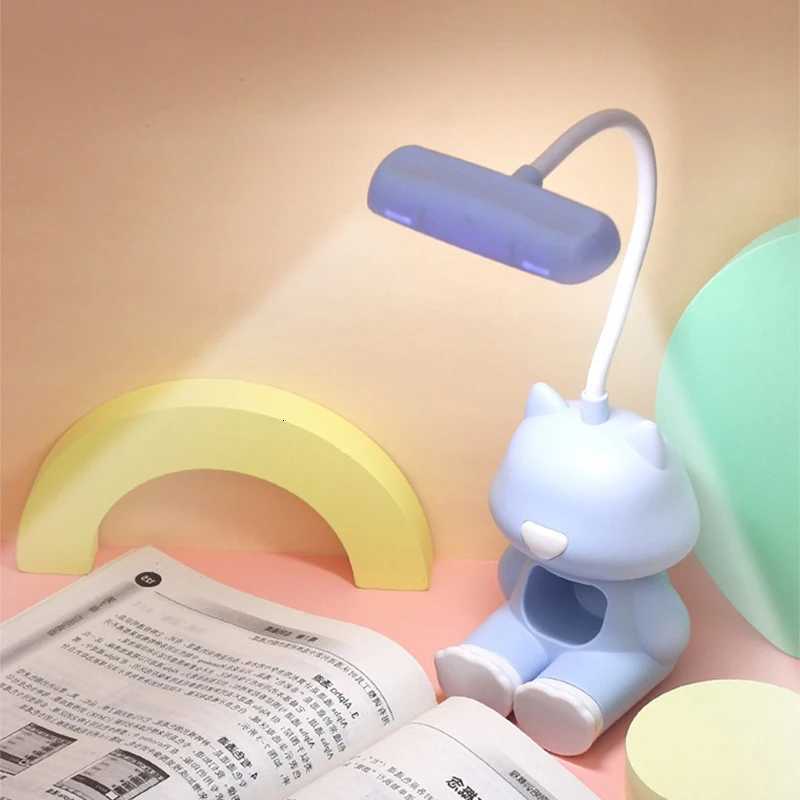 Cute Cat Flexible Led Study Desk Lamp with Phone Holder Bedside Color Adjust Table Lamp for Kids Student Room M251114
